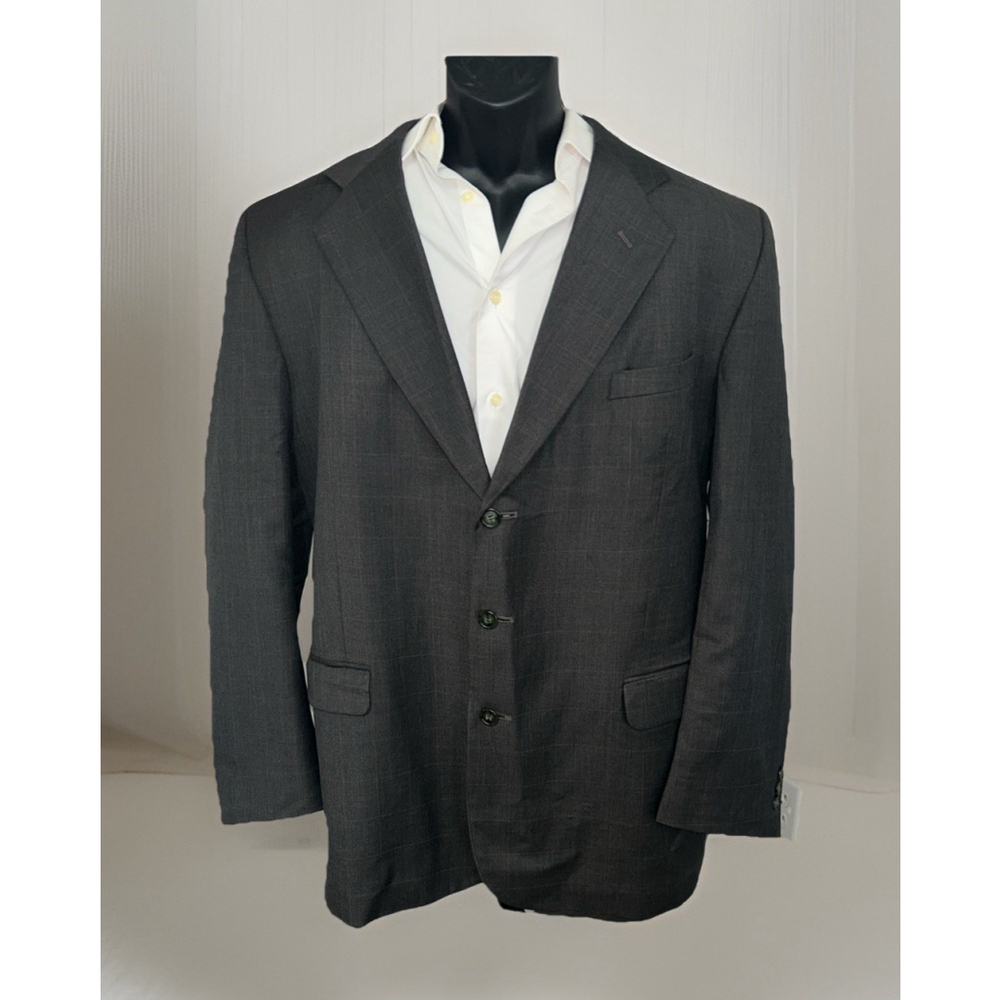 Oleg Cassini Charcoal 48L Graph Checked Three Button Blazer Jacket No Size Tag